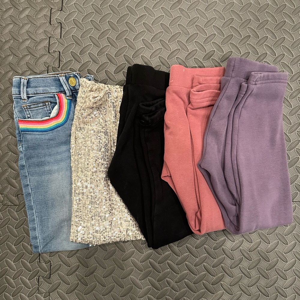 Size 6-7 Pant bundle x5- Crewcuts Jeans, old Navy cozy lined, sequin pants